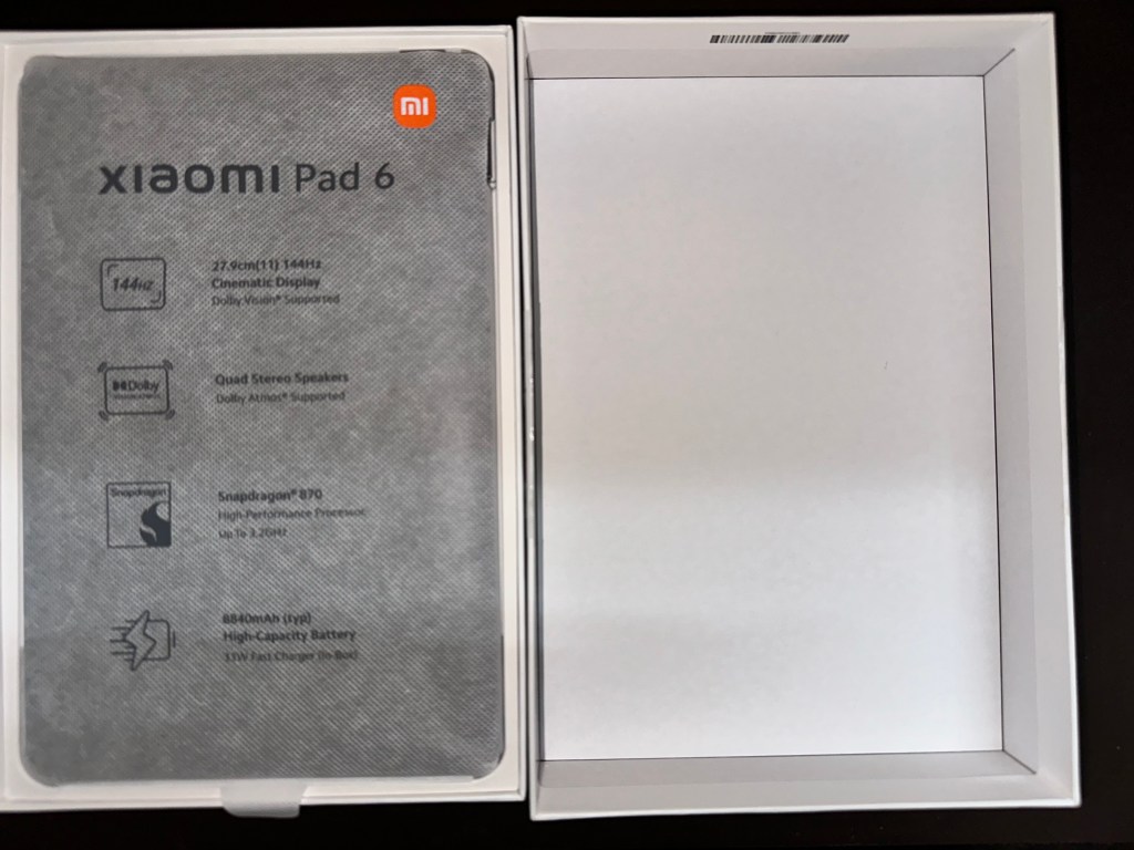 The Xiaomi Pad 6 Tablet comes wrapped in a protective cover