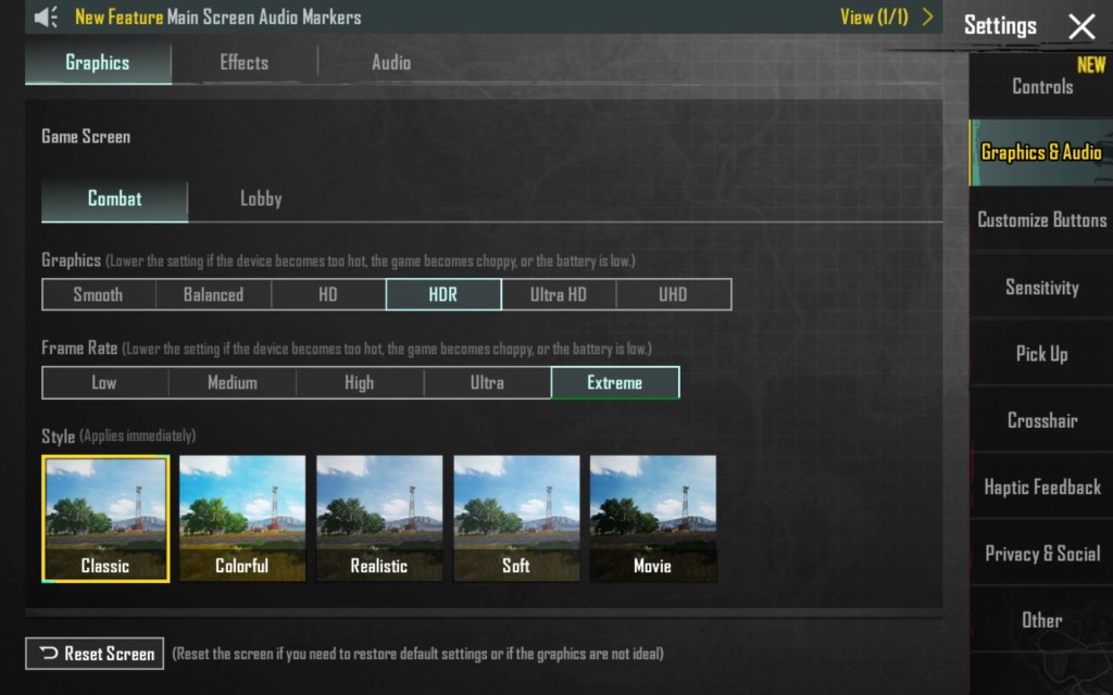Battlegrounds Mobile India settings screenshot of Pad 6