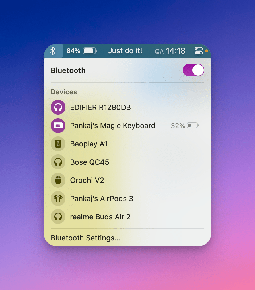 Magic Keyboard listed in bluetooth devices with battery life