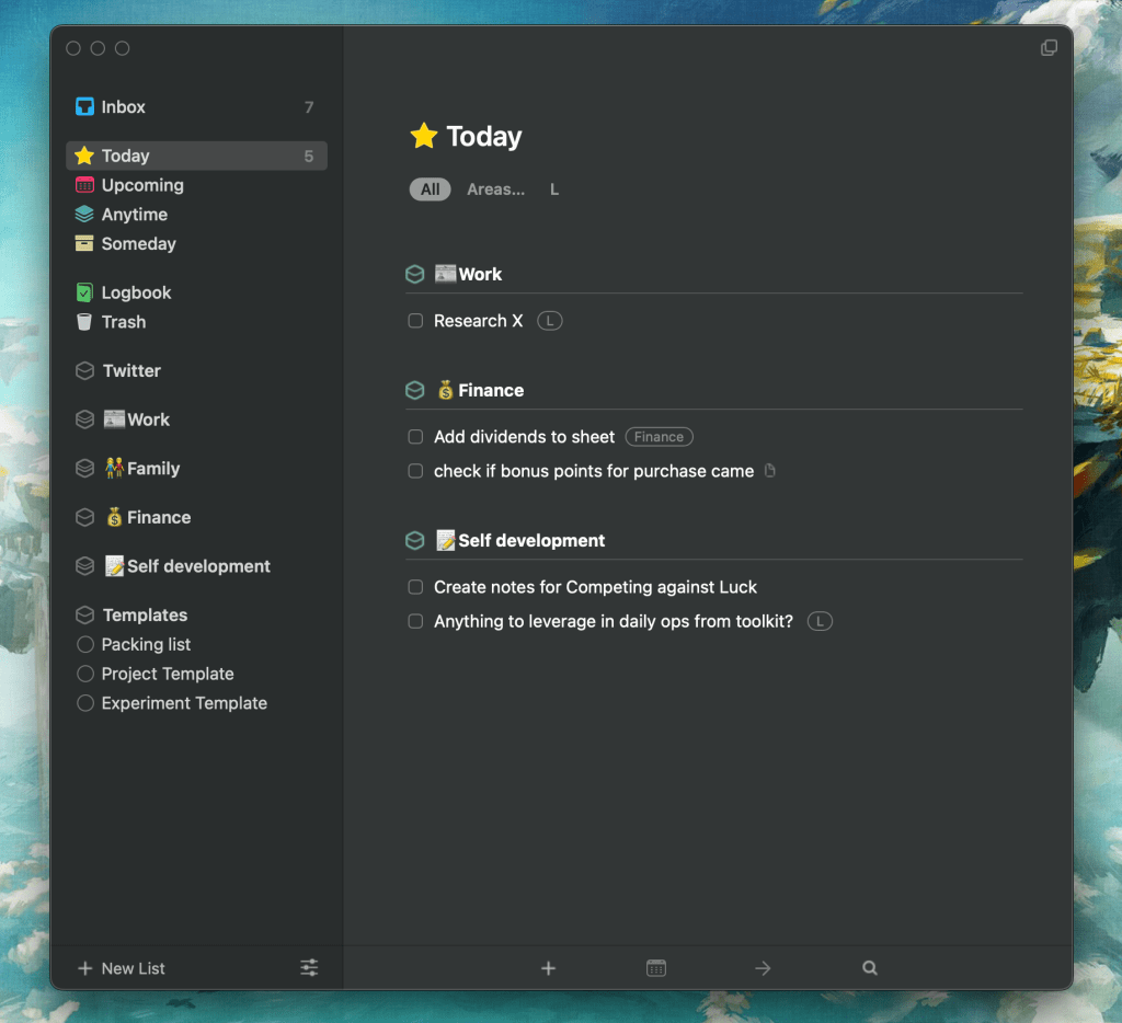 Things 3 Dark Mode Screenshot Mac