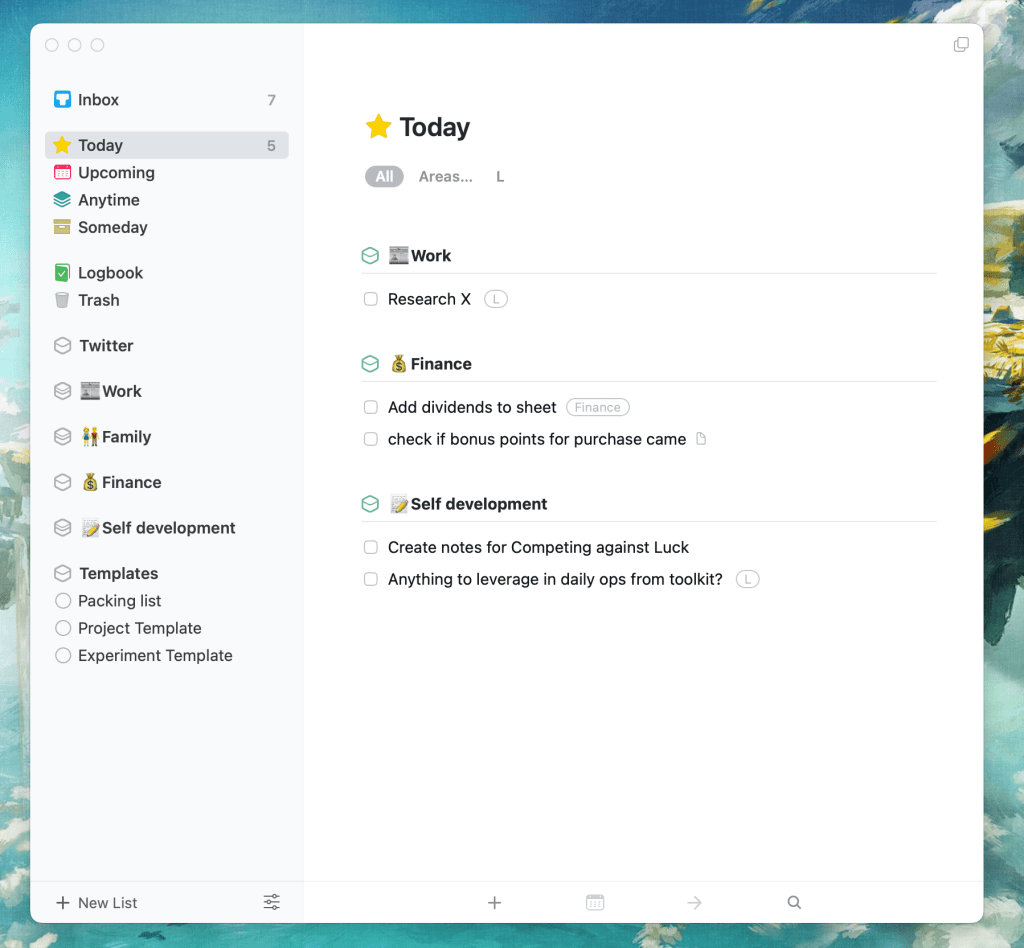 Things 3 Light Mode Screenshot Mac
