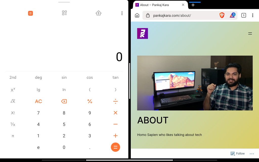 Split-screen on Pad 6 with browser and calculator
